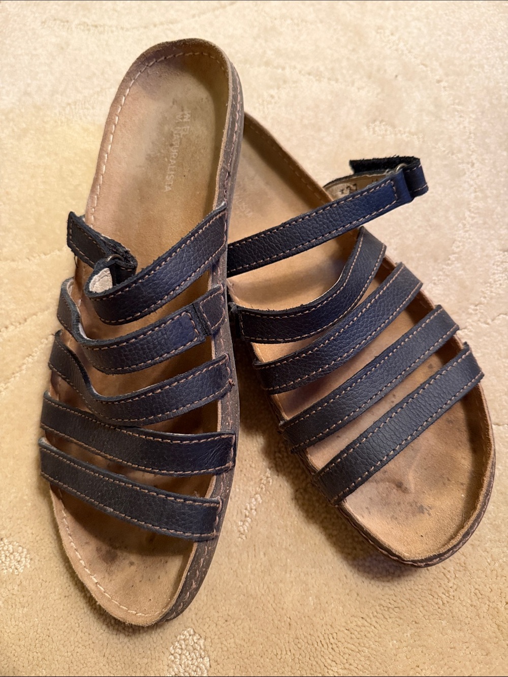 El Naturalista Brown Multi-Strap Leather Velcro Slide Sandals